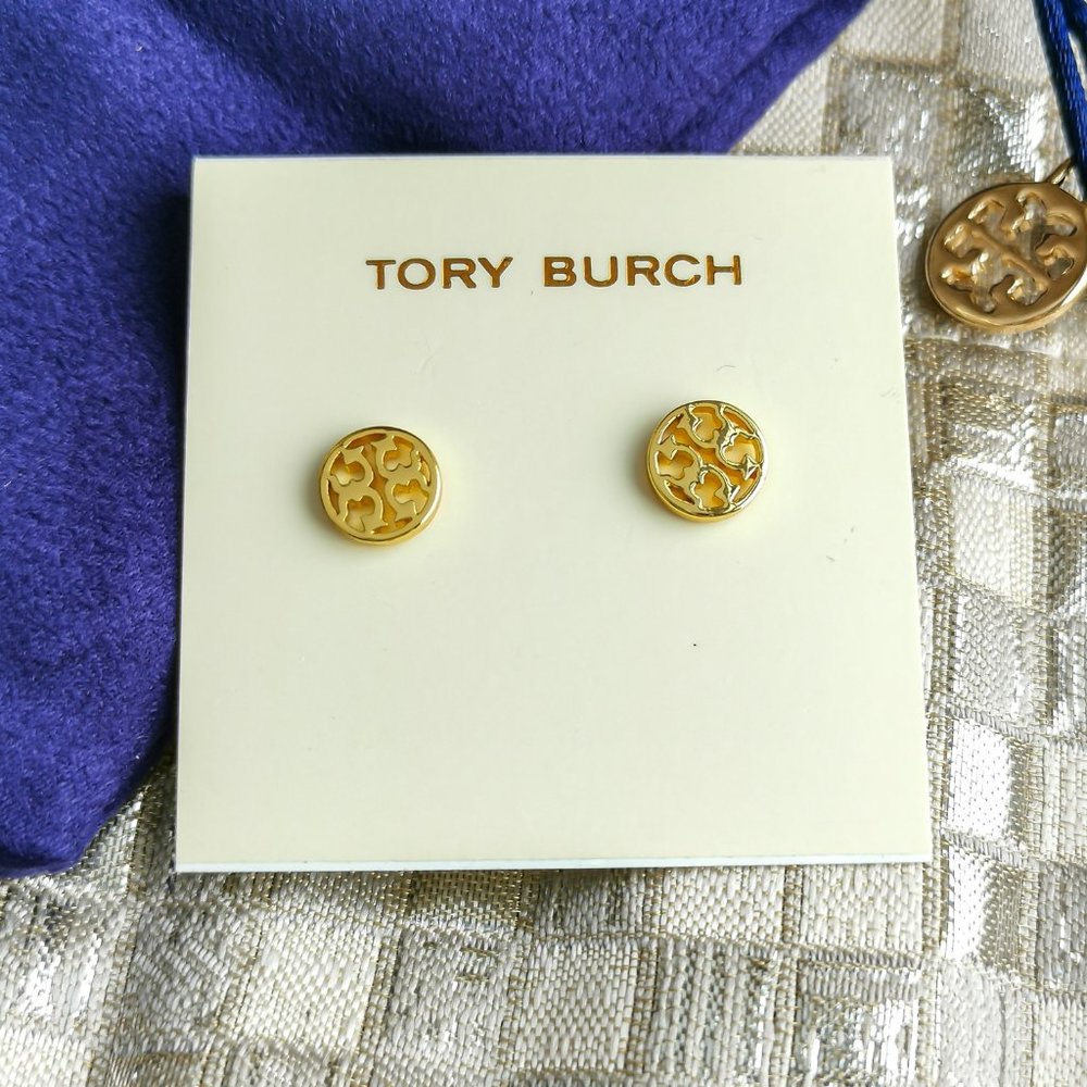 Tory Burch Logo gold round mini stud earrings